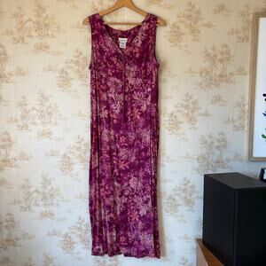 Vintage 90s White Stag Dress Womens XL 16/18 Pink Floral 100% Rayon Boho Maxi